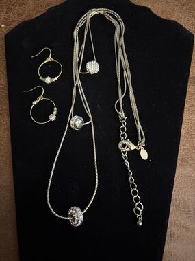 Chico's Gold-Tone Crystal Pendant Necklace with Hoop Earrings Set